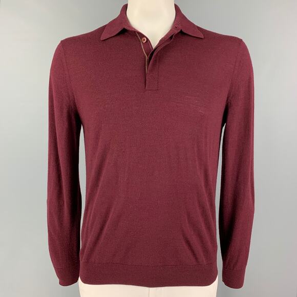 PAUL SMITH Size L Burgundy Merino Wool Long Sleeve Polo - Picture 1 of 5